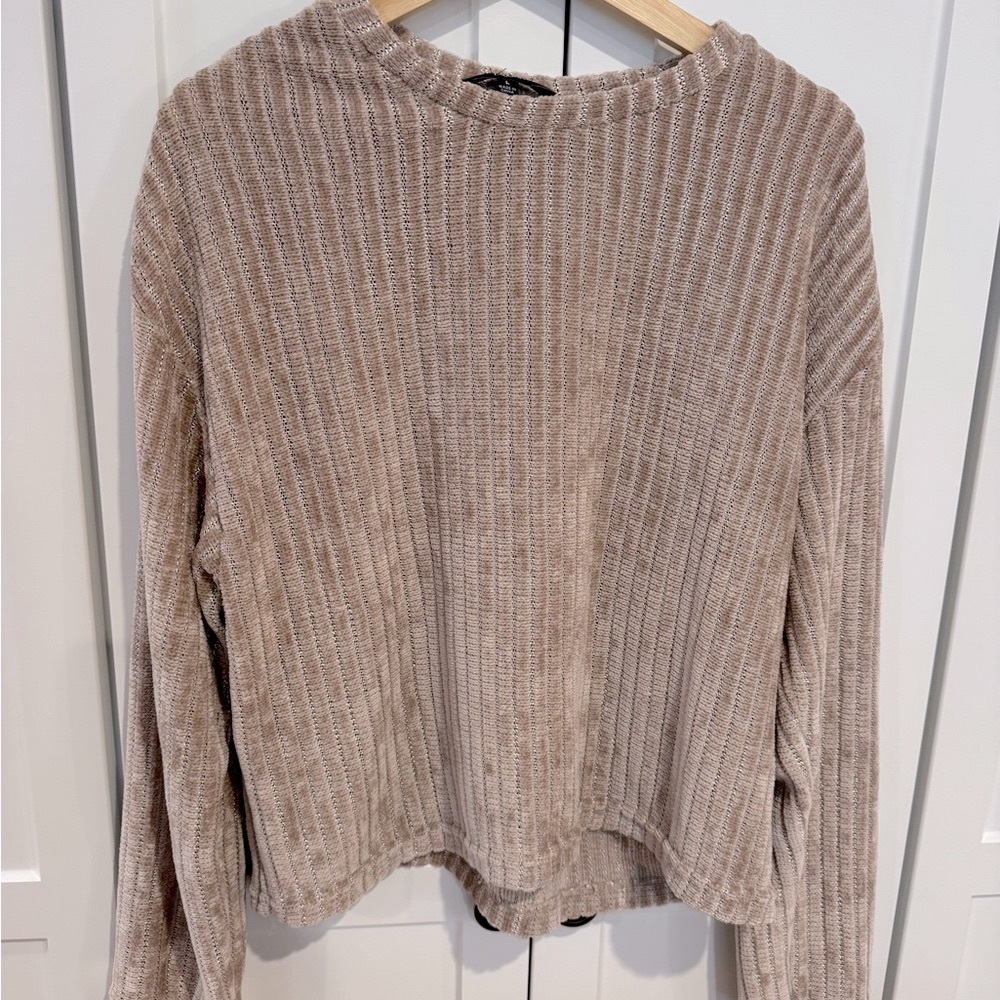 Lulus Weekend Ready Taupe Chenille Striped Sweater Top